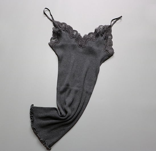 70% Zijde 30% Katoen Gebreide Kant Hemdje Vest Nachtkleding Spaghetti Band SJ309: dark gary