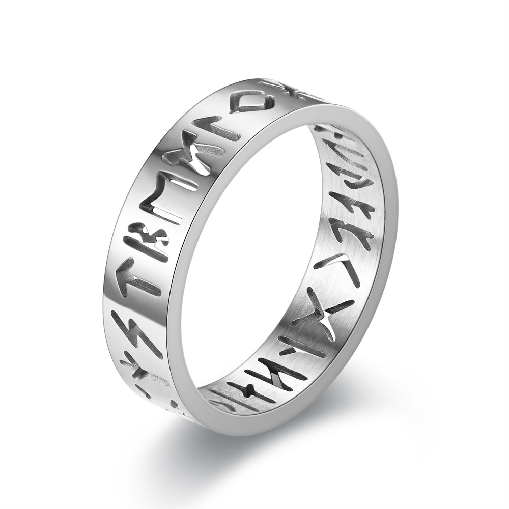 2025 nouvelle bague creuse en acier inoxydable pour hommes femmes de Rune creuse doigt Anillo Antiestres anneaux d'anxiété: 4 / Argent