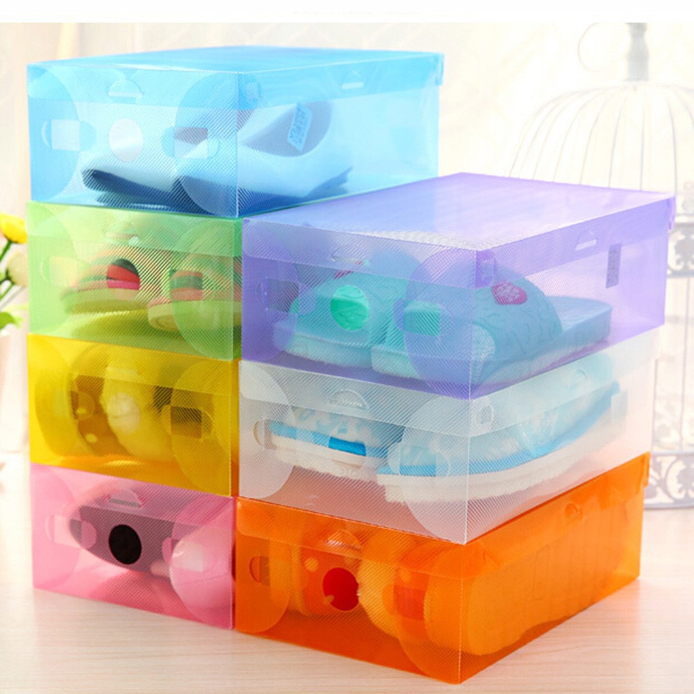20# Solid Plastic Foldable Shoe Boxes Organizer Storage Stackable Tidy Box Home Space Save Shoes Box Storage Case