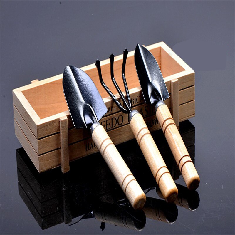 3Pcs Mini Gardensets Mini Schop Hark Spade Erramientas Bonsai Gereedschap Set Houten Handvat Metal Head Voor Bloemen Potplanten