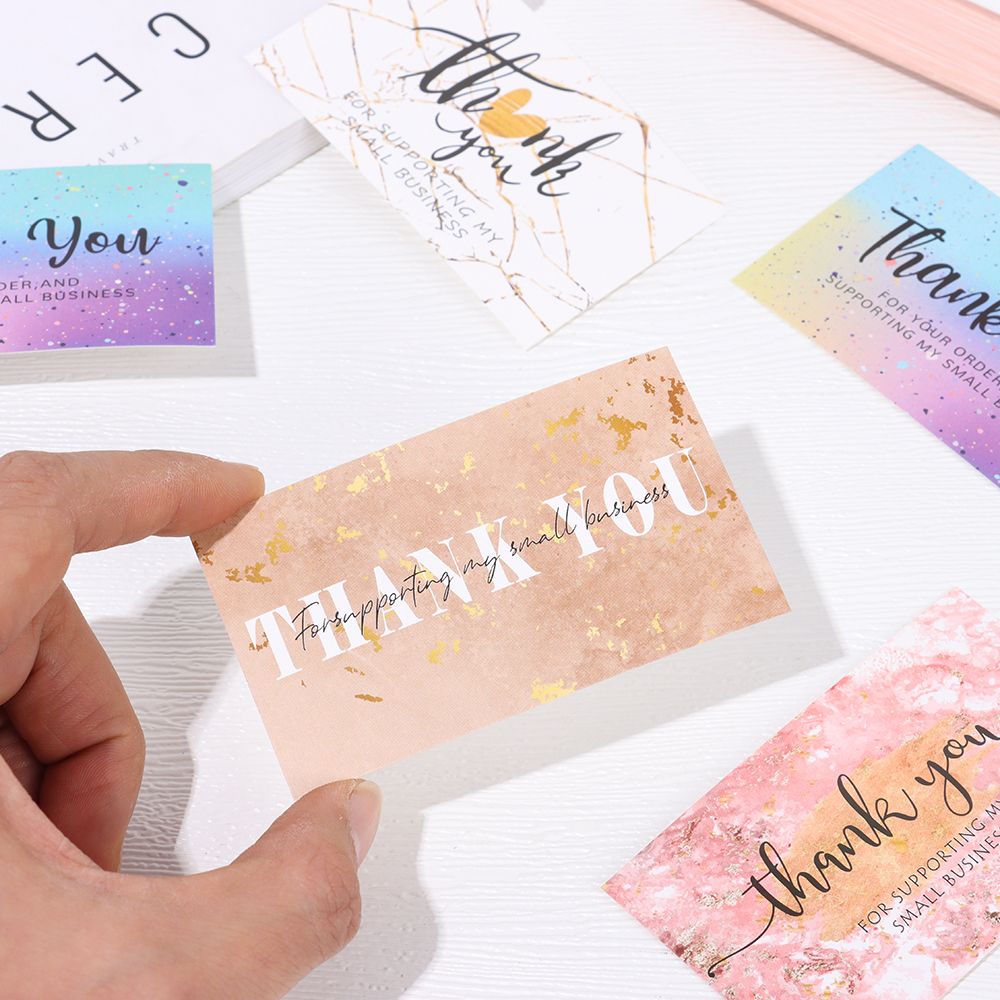 30Pcs Dank U Voor Ondersteunende Mijn Kleine Visitekaartjes Marbling Bedankt Cardstock Cadeaupapier Pakket Insert
