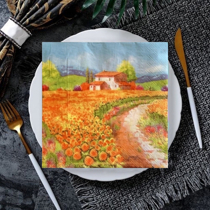 20 stk/pakke blomster vintage retro landlig bord decoupage papirservietter blomsterserviet papirlommetørklæde til festdekorationer: Fluorescensgul