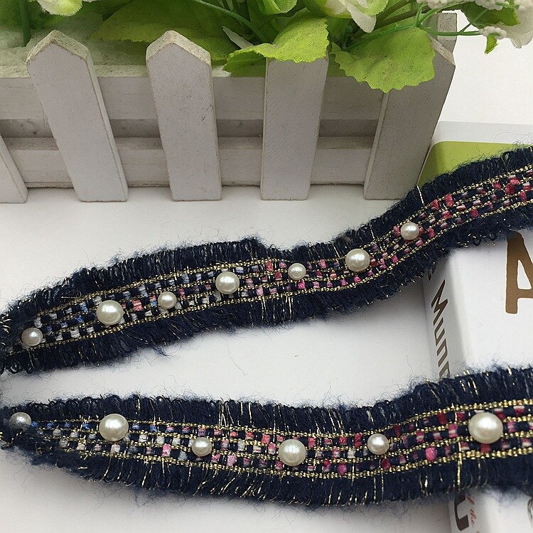 Sangle en Mohair de style effiloché et parfumé, 3CM, 10yards, avec perles de fil métallique, pour jeux, chapeaux, épingles Accessoires de couture: Royal with beads