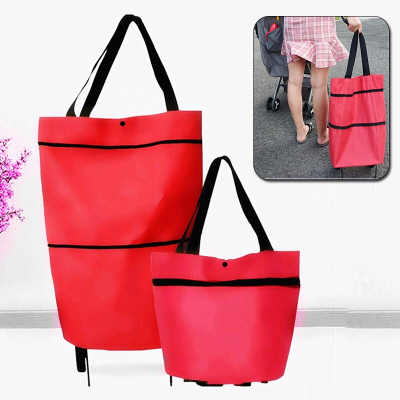 1PC Shopping Bags Folding Grocery Storage Handbag Large Capacity With wheels Reusable Folding Grocery Nylon Handbag