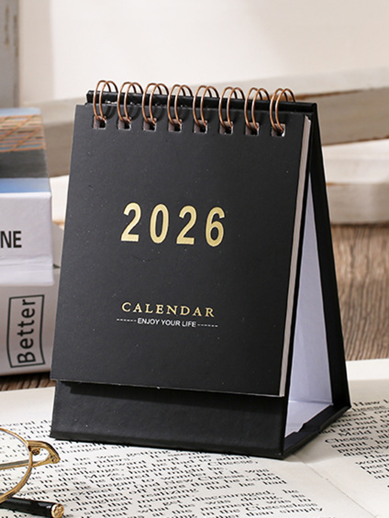 Mini-bureaukalender 2026, kalender voor thuisschool of kantoor - dagelijkse planners ongedateerd eeuwigdurend - staande flip-kalender: WIT