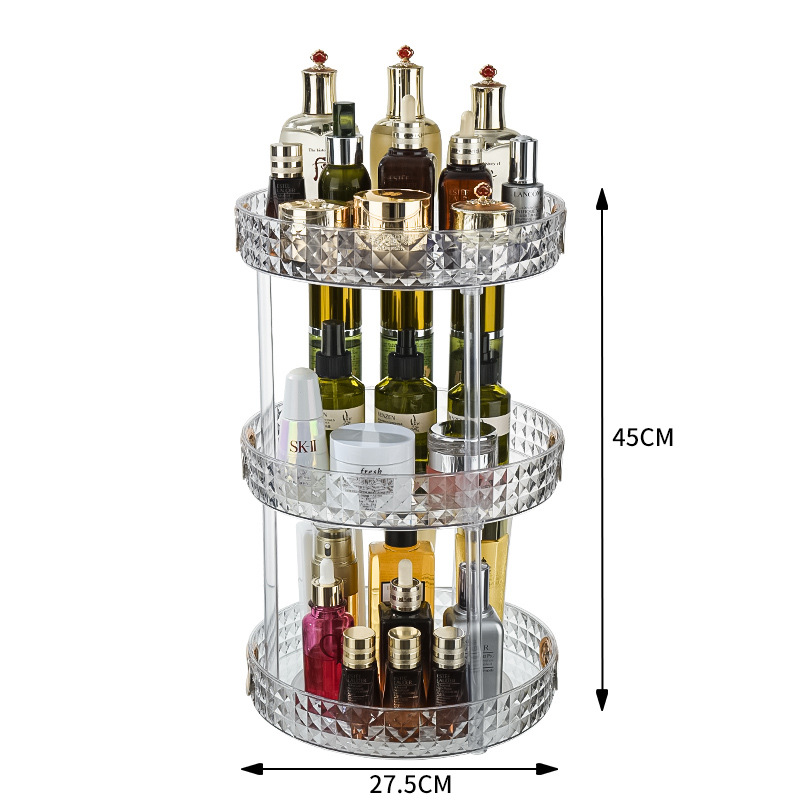 Luxury Dressing Table Cosmetic Rotating Storage Shelf Box Bathroom Desktop Shelf Perfume Skin Care Product Shelf Tray Shelf: Gold