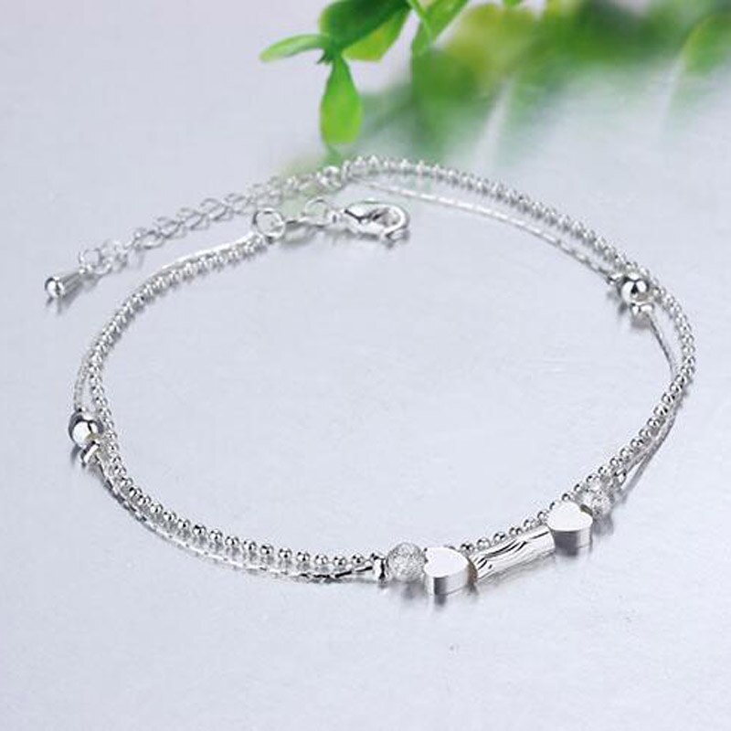 Fot ankelband dam 925 silver fotlänkar armbandskedja för kvinnor älskar hjärta hänge fot pulseras smycken
