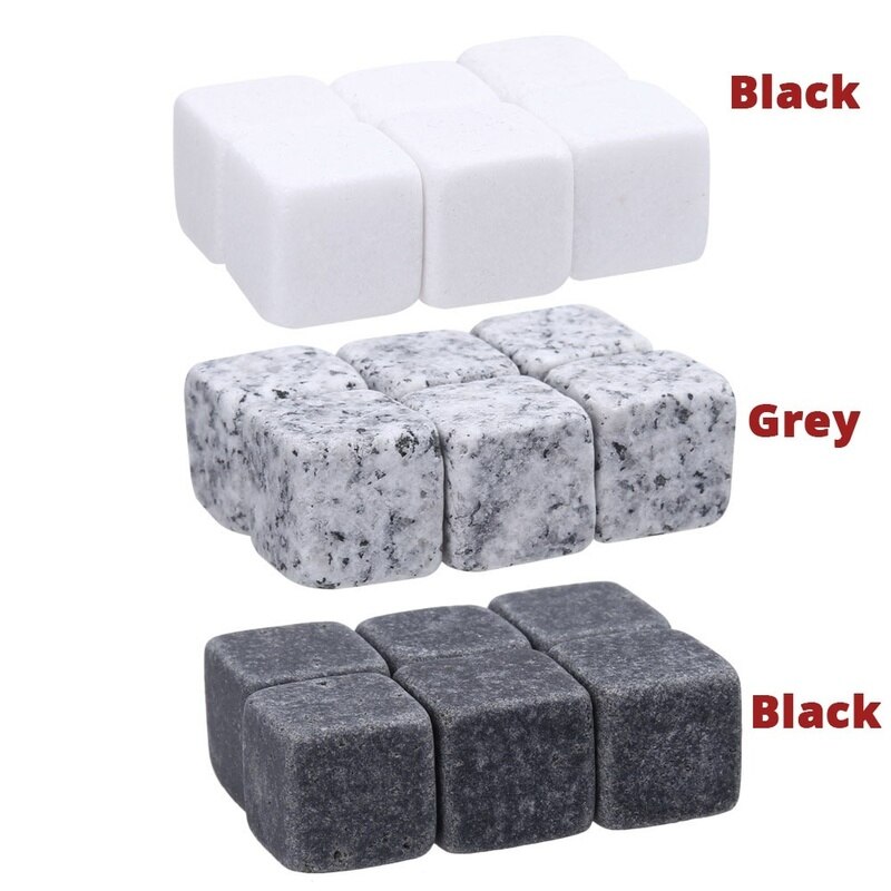 6/9/15Pcs Whiskey Stones Ice Cube Rocks Reusable Whisky Rock with Pouch Cooler Beverage Chilling Rocks Bar Party Accessories