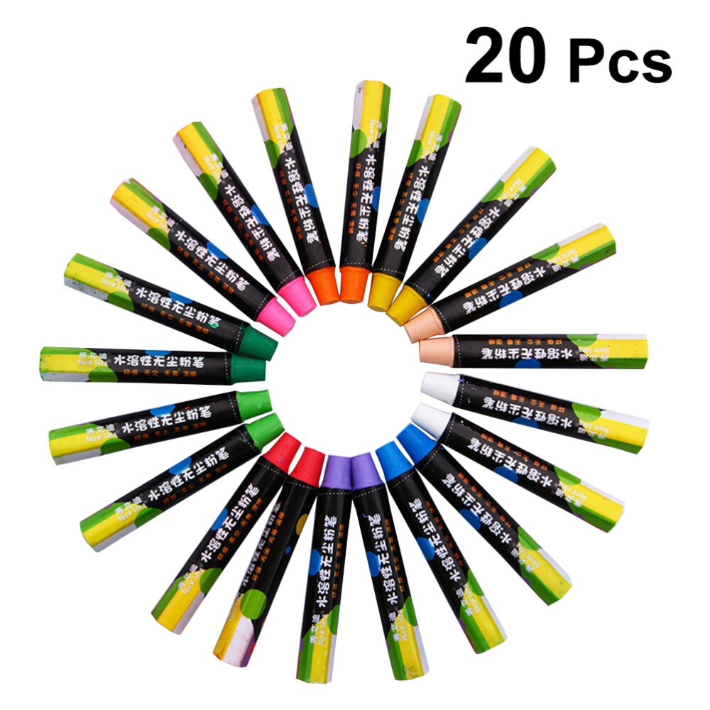 20pcs Water-based Dust-free Chalk Practical Chalk for School Home Kindergarten (10 Colors)