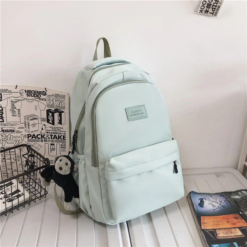 Mochila de Color liso para mujer, bolso de libros universitario con múltiples bolsillos, mochilas informales para ordenador portátil, mochila escolar para hombres y adolescentes, mochilas escolares para niñas: Castaño