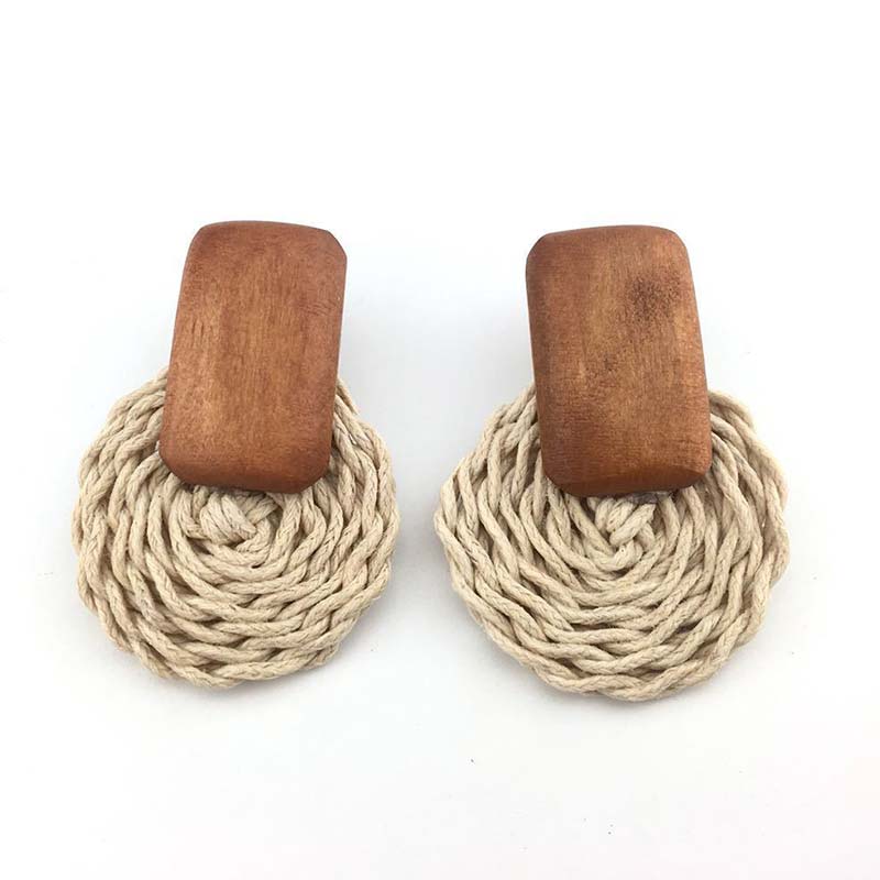 Boucles d&#39;oreilles pendantes en bois, bambou et rotin, faites à la main, bijoux tendance pour la plage, de Boutique: 3