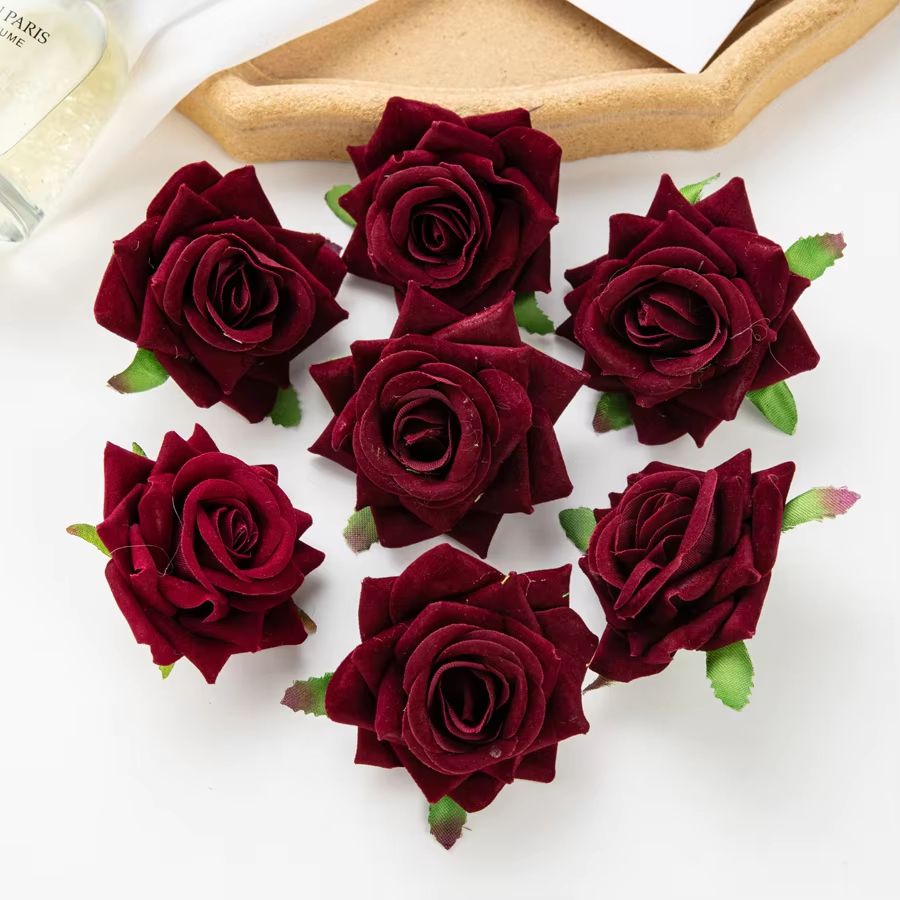 10 stuks kunstbloemen voor plakboek nieuwjaarsdecoratie bruiloft buiten tuin kerst huis bonbondoos flanel opgerolde rozen: plum