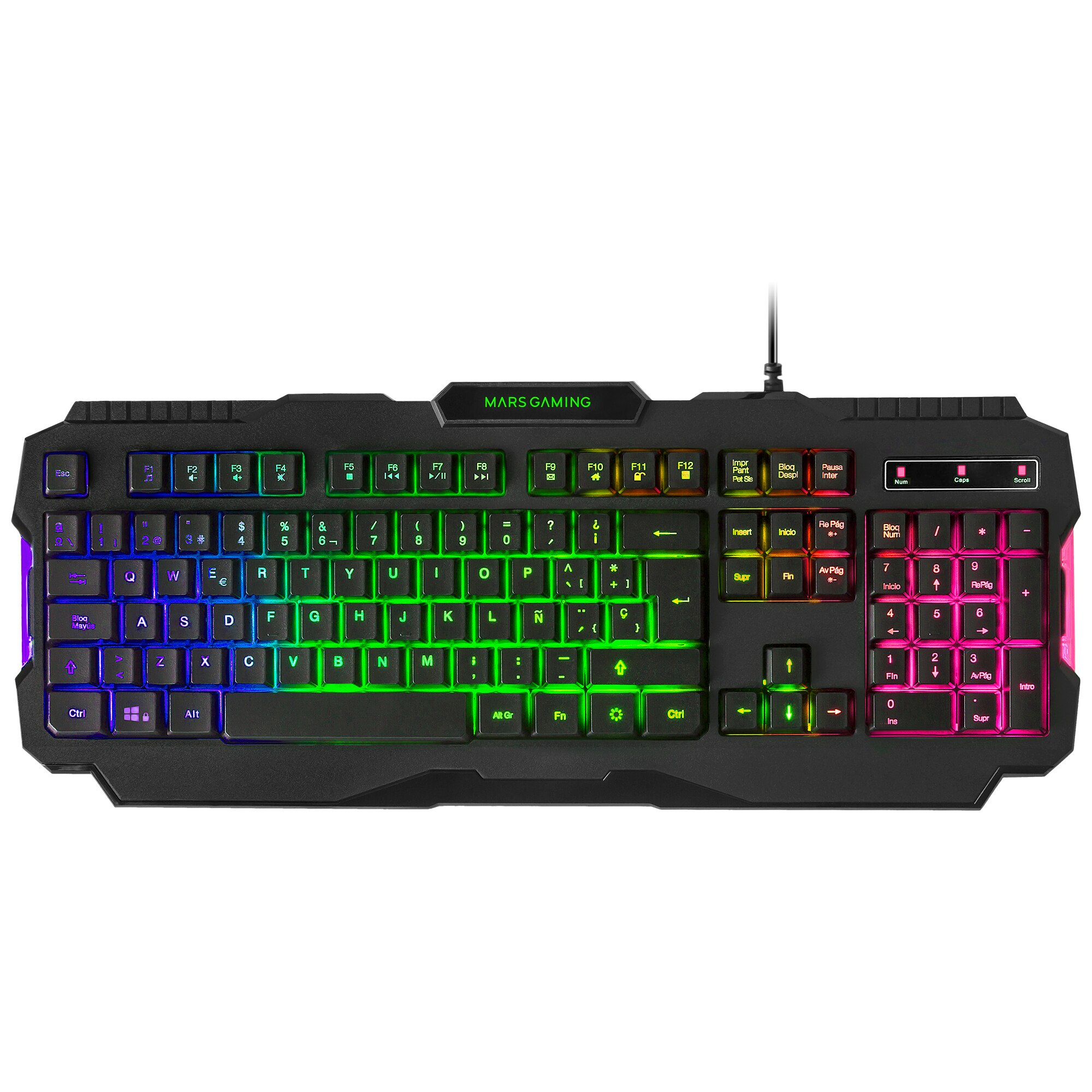 Mars Gaming MRK0, Teclado Gaming RGB Rainbow, Antighosting, Idioma Español / Francés / Portugués: Layout Spanish