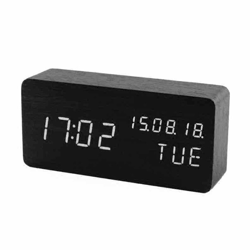 Wood Made Bedroom LED Clocks Noctilucent Voice Control Electronic Alarm Clock Night Mode Clock for Office Worker Student