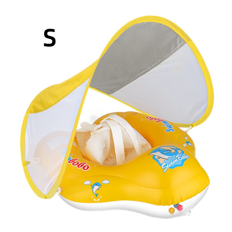 Baby Swimming Float with Sun Canopy Inflatable Infant Floating Swim Rings Kids Swim Pool Accessories Circle Bathing Summer Toys: B Yellow S