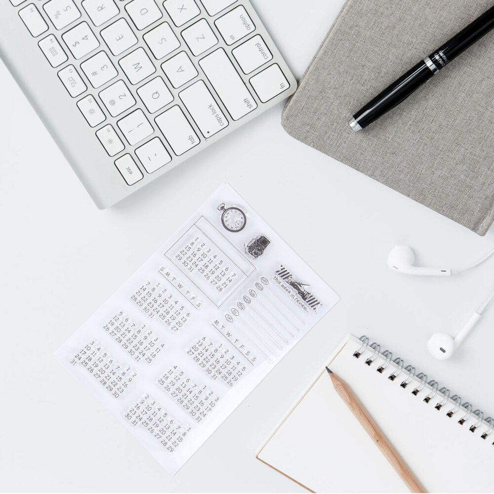 2 Pcs Calendar Stamp Sheets Transparent Clear TPR Seal Decorative Letter Stamps for DIY Scrapbooking Craft Photo Album Di