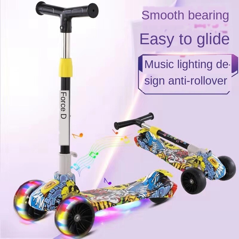 Children Folding Hummer Music deng guang lun Stroller Three Rounds All-Flash Second Folding Sway Scooter