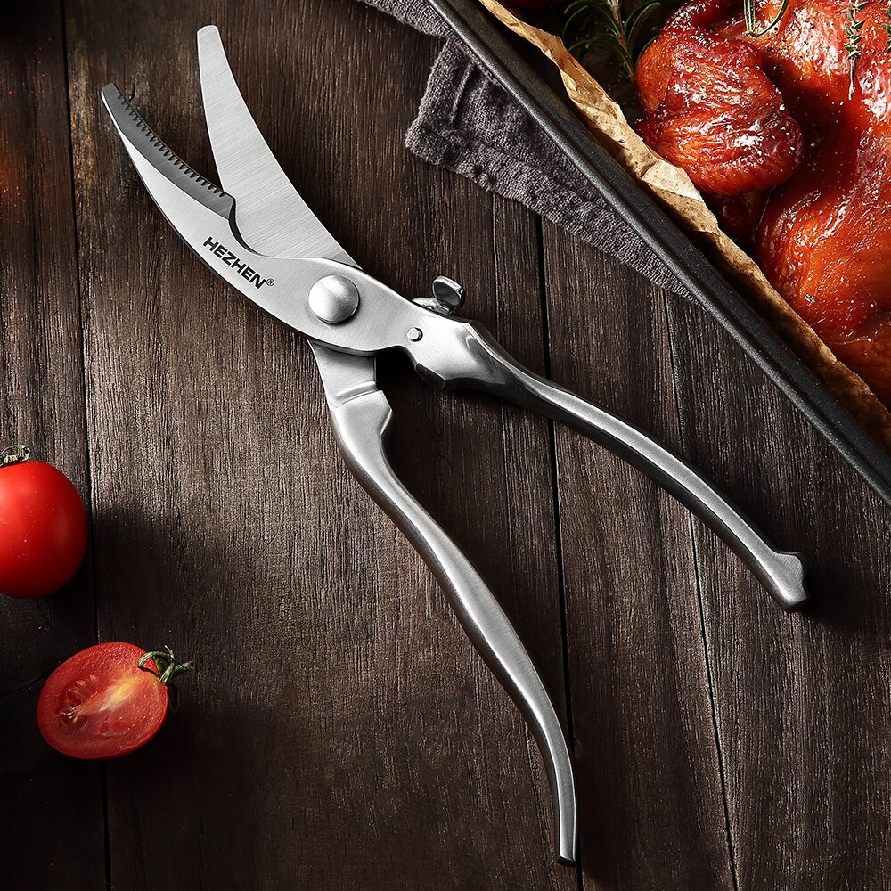 Hezhen tesoura de cozinha de aço inoxidável 3cr14mov, equipamento de cozinha tesoura para cortar osso de galinha ferramenta de cozinha