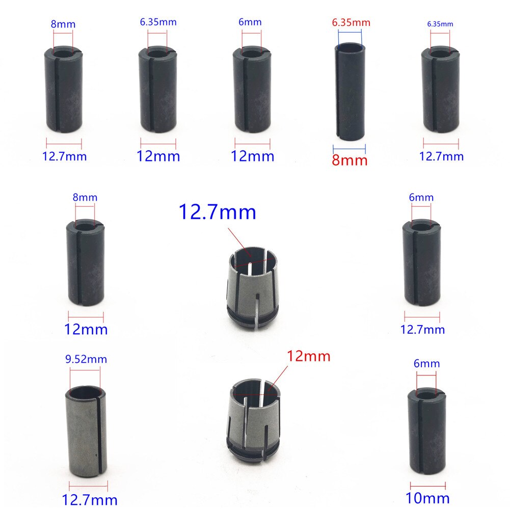 Router Adapter Chuck Collet Cone Nut 6mm 8mm 10mm 12mm 12.7mm 1/2&#39;&#39; 1/4&#39;&#39; 3/8&#39;&#39; Power Tool Accessories