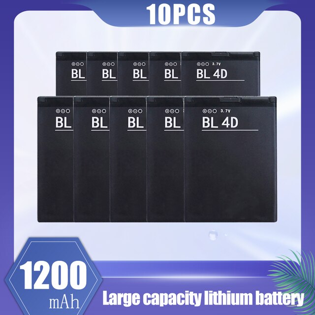 BL-4D-batería de litio recargable BL 4D BL4D de 1200mAh para Nokia Mini, E7, E7-00, N5, N8, N8-00, E5, E6, E5-00, 702T, T7-00, 803, N803: 10PCS