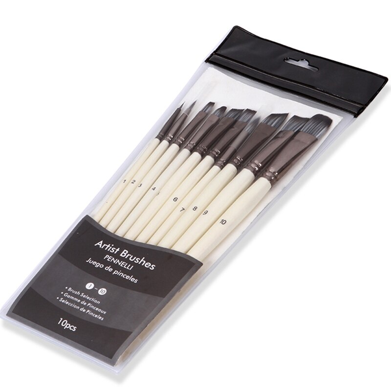 Paint Brushes Set For Art Acrylic Gouache Oil Watercolor Artist Canvas Synthetic Nylon Tips 10 Pack Art Supplies: Default Title