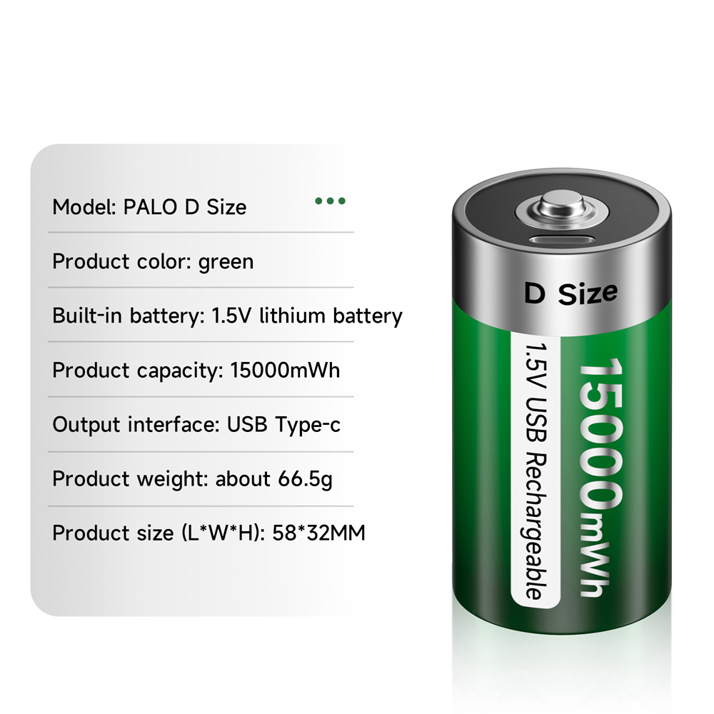 Batterie Rechargeable USB 1.5V LR20, R20, 15000mWh, taille D, avec câble de Type C, pour appareils à gaz, cuisinière liquéfiée, Li-ion