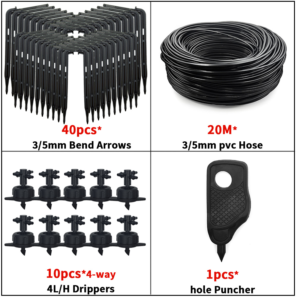 WUJIE-sistema de riego por goteo para jardín bonsái, sistema de riego de 4 vías, 3/5mm, Flecha de goteo, transmisor de 2 vías, juego de 10/20: Morado