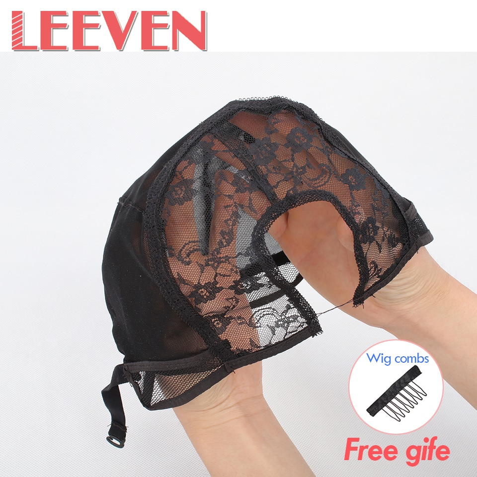 Leeven 1 pièces U séparation perruque casquette pour faire des perruques avec sangle réglable sur le dos tissage casquette taille Ventilation filet de cheveux noir