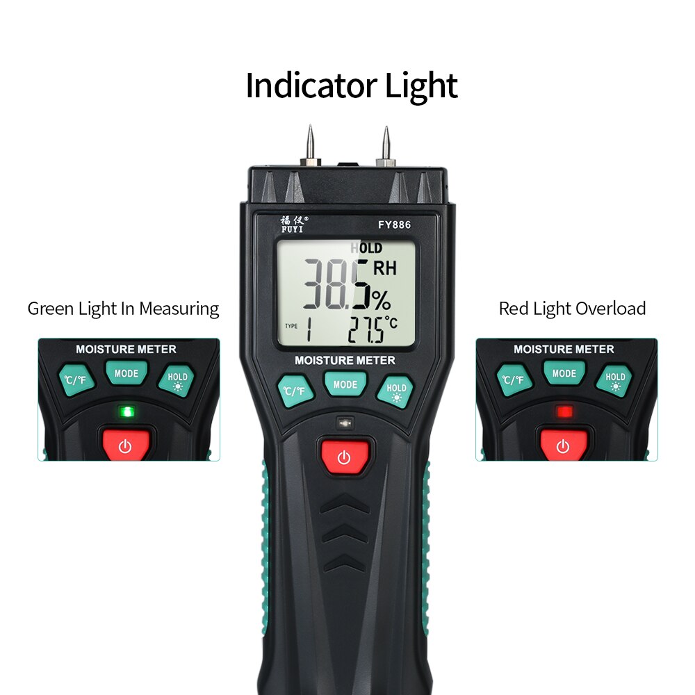 Moisture Meter For Wood Humidity Thermometer Hygrometer Meter Plants Moisture Tester with 7 Mode Backlight Data Hold for Cement