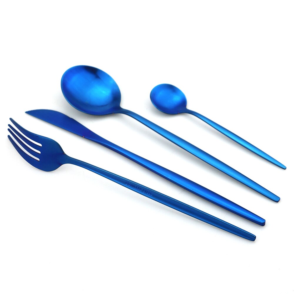 Couverts bleu en acier inoxydable 410, 24 pièces, service de table, coutellerie, cuillère, fourchette, couteau, argenterie, coutellerie