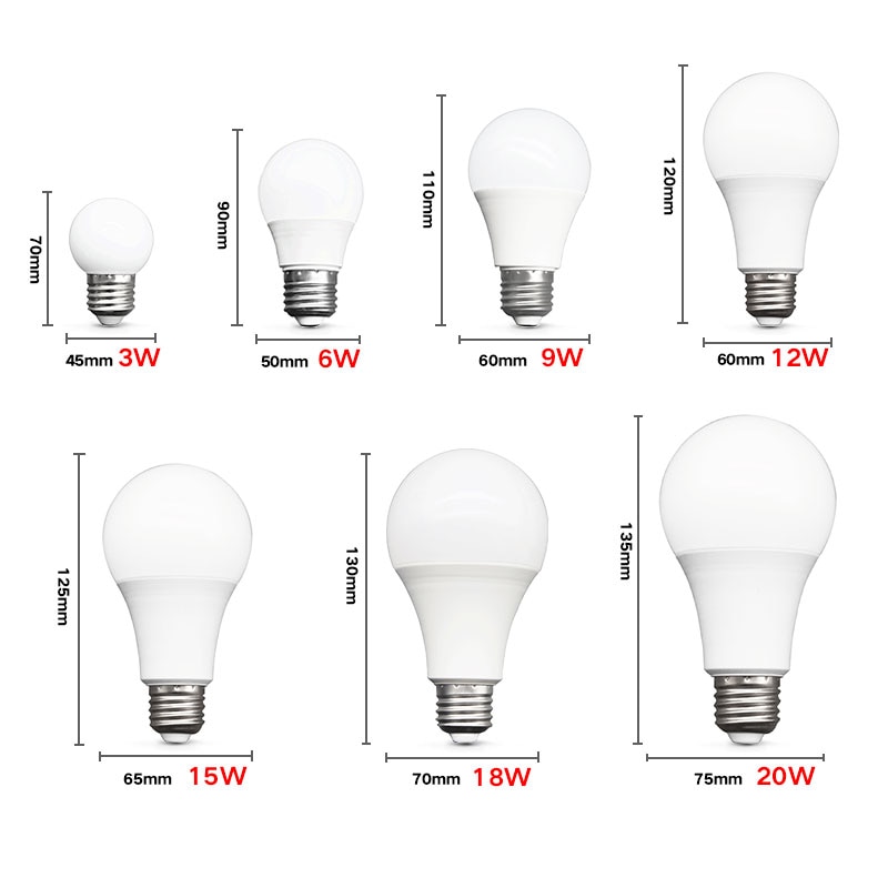 10 stk ledet pære lamper  e27 ac220v 240v lys pære ekte makt 20w 18w 15w 12w 9w 5w 3w lampada stue hjemme ledet bombilla