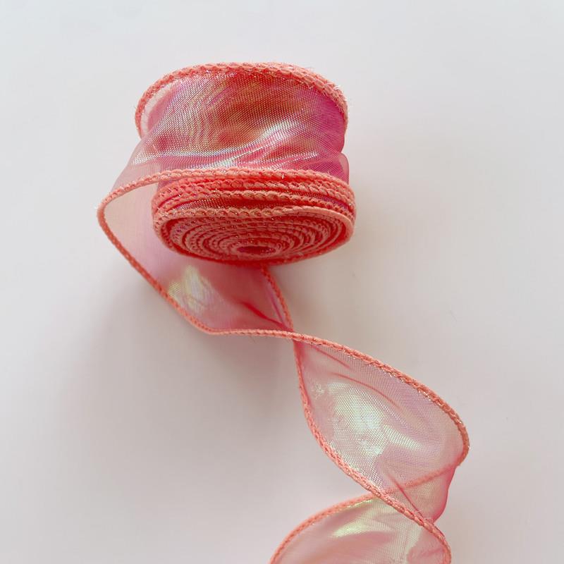 Cinta de Organza de seda con borde ondulado de arcoíris, Material de lazo, cintas de encaje, adorno para el pelo, tela de costura, decoración de ropa, 4CM/10 yardas: Multicolor
