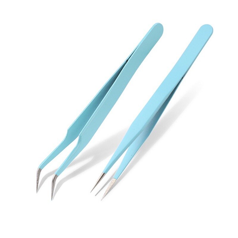 Snoep Kleur Roestvrijstalen Pincet Macaron Kleur Sticker Tool Wimper Extension Wees Nipper Clip Manicure Nail Art Tool: 2pcs blue