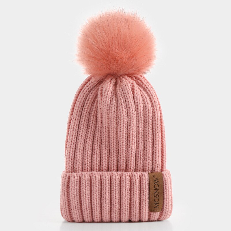 neue Winter frauen Hütte Acryl Bommel Mützen Wärme Ski Kappe Mädchen Hütte Weiblichen Kappe Skullie Künstliche Pompons Hütte: Rosa