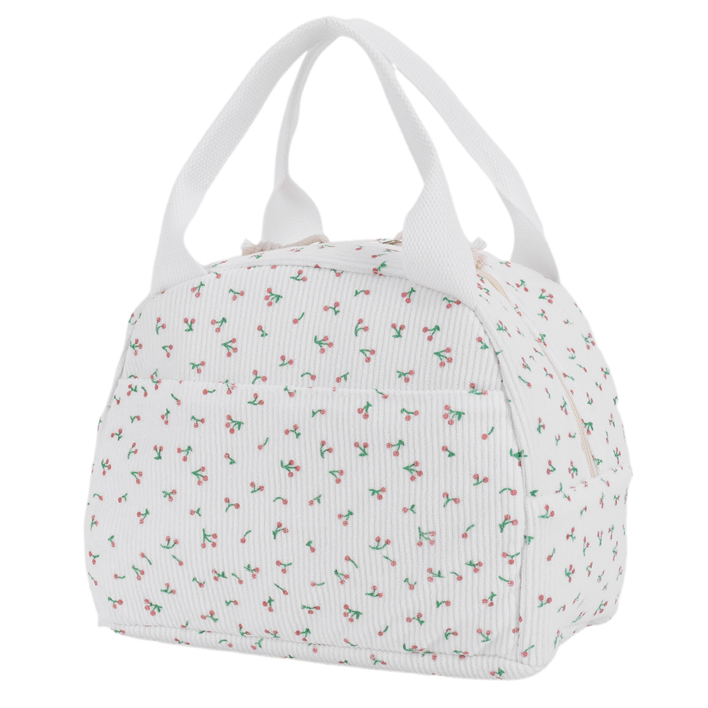 Women Quilted Lunch Bag Large Capacity Hand-Held Cooler Bag Floral Printed Cotton Padded Picnic Bag Travel Picnic Camping Bag