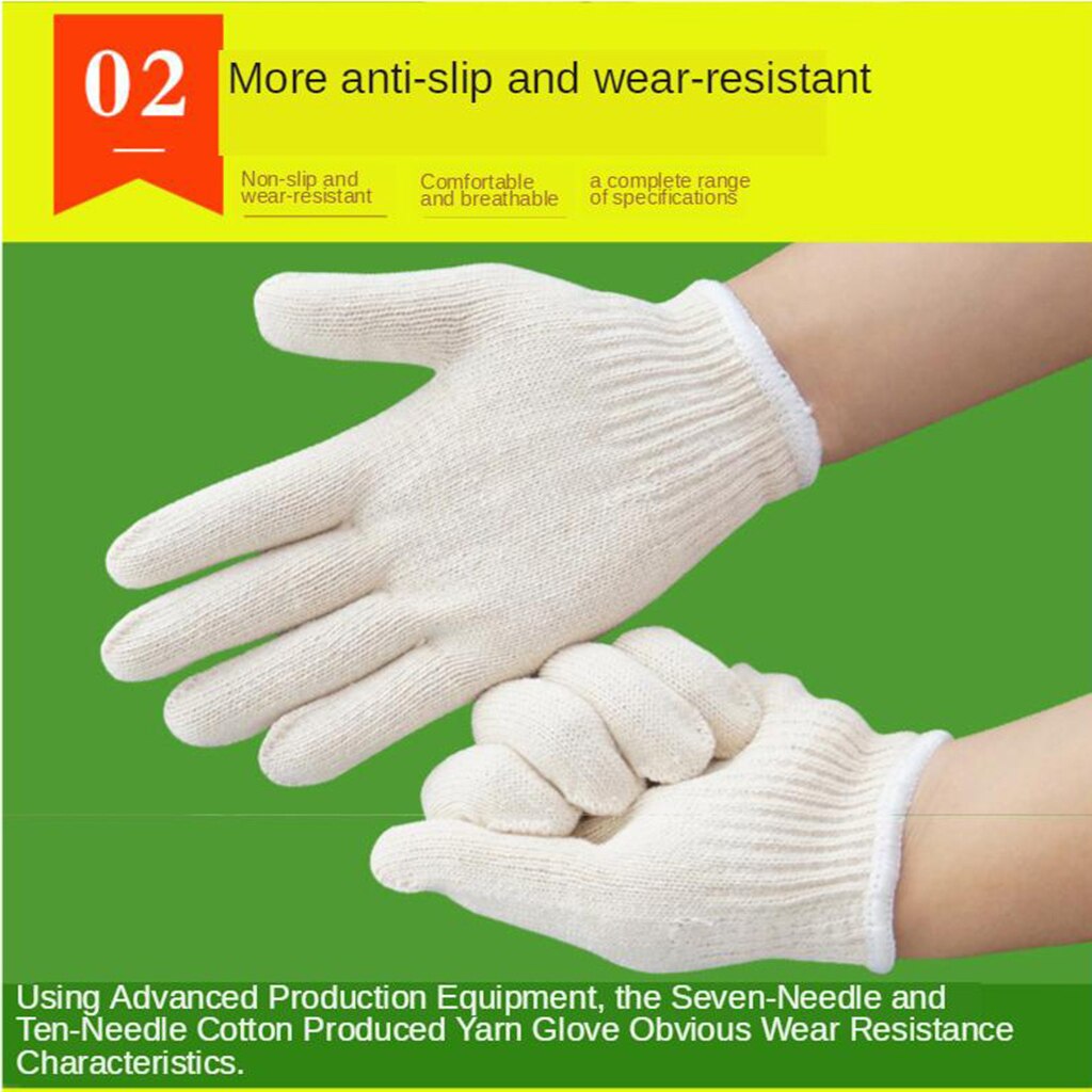 Guantes de trabajo de protección de punto de hilo de algodón para pintor, almacén Industrial, jardinería, hombres y mujeres, color Beige Natural, 12 pares