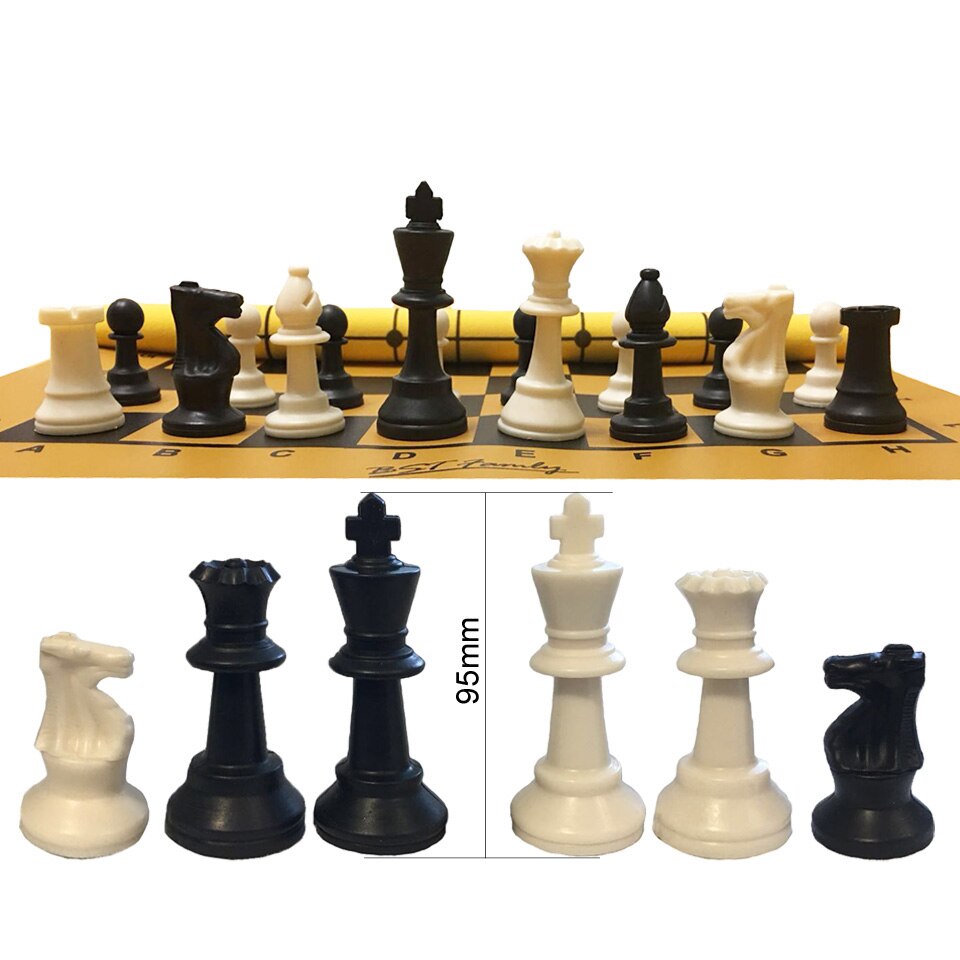 Chess Set King Height 95mm Chess Game PU Leather Fiber Chessboard Light Chessman International Chess BSTFAMLY I104