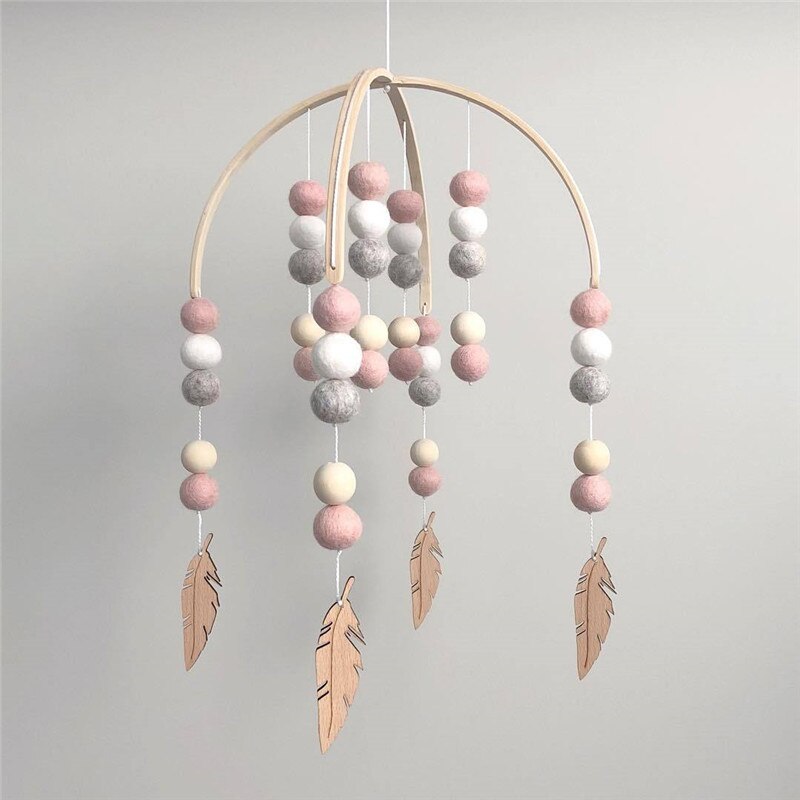 INS Nordic Wooden wool ball wind chimes Newborn Baby Bed Room Decor Photography Props Baby Bedroom Decoration Pacify Toy