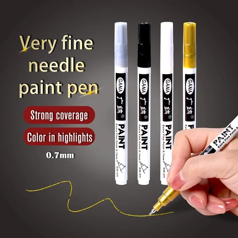 4 Pçs/set À Base de Óleo Branco Preto Marcadores de Tinta Permanente Canetas 0.7mm Extra Fino À Prova D' Água, para Pintura em Rocha, Madeira, Metal, Tela