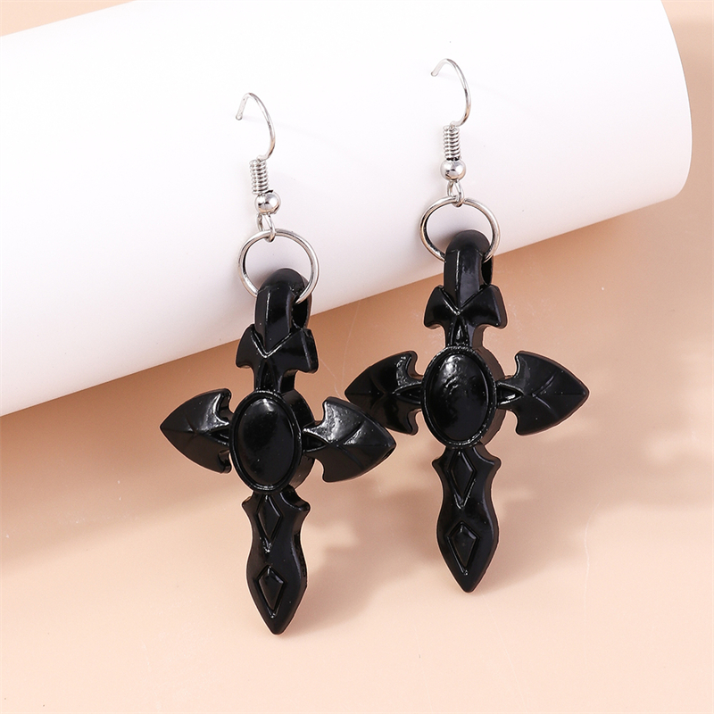 Nuevos pendientes colgantes de Cruz negra para mujer, pendientes de gancho colgantes de Cruz de Metal gótico, accesorios de joyería de para niñas: Verde oscuro