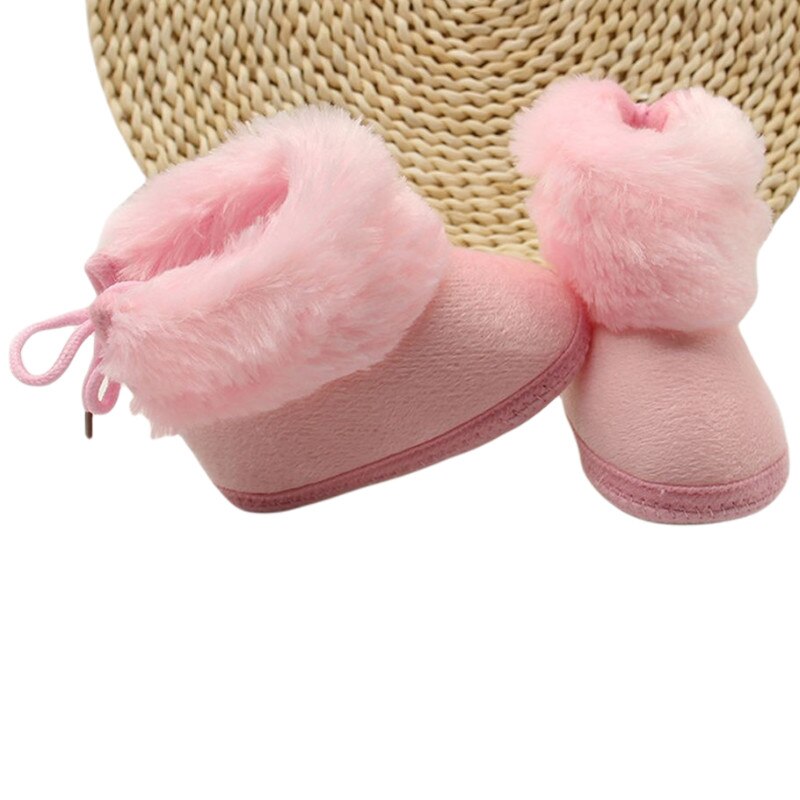 Infant Baby Snow Boots, Anti-Slip Sole Winter Warm Comfortable Soft Cute Lace Up Sneakers Faux Fur Shoes