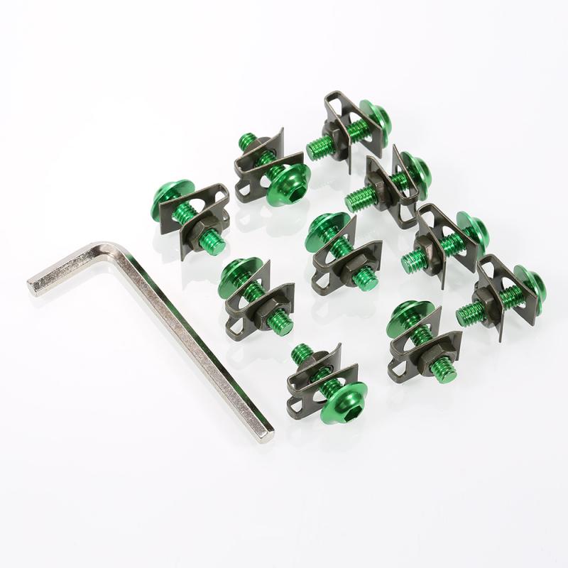 10 Uds carenado de chasis pernos M6 6mm accesorios de la motocicleta aguja velocidad sujetadores con clips metálicos Clips tornillo de resorte de tuerca de estilo de coche: green