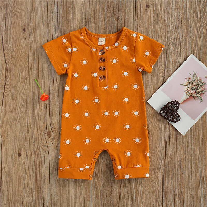 Peuters Zon Printing Playsuit Baby Jongen Korte Mouw Knop Romper Baby Ronde Kraag Kleding