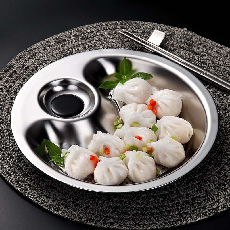 Mors hånd rustfrit stål rund dumpling fad tallerken dumplings sushi serveringsbakke aflang tallerken salat brød retter