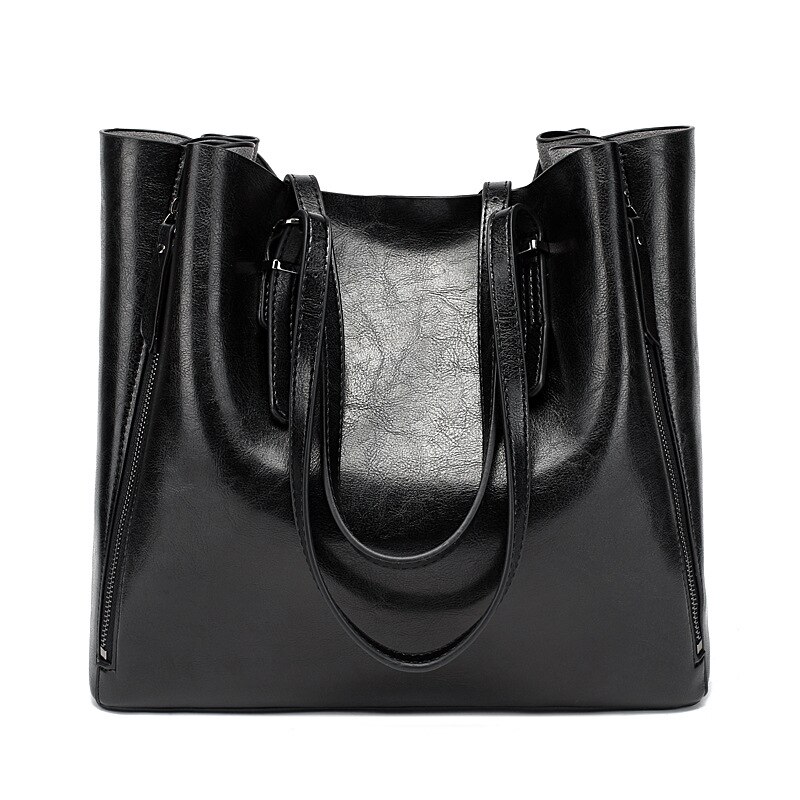 Mode Luxe Vrouwen Handtas Vrouwen Grote Tote Bag Vrouwelijke Emmer Schoudertassen Dame Lederen Messenger Bag Boodschappentas: Black