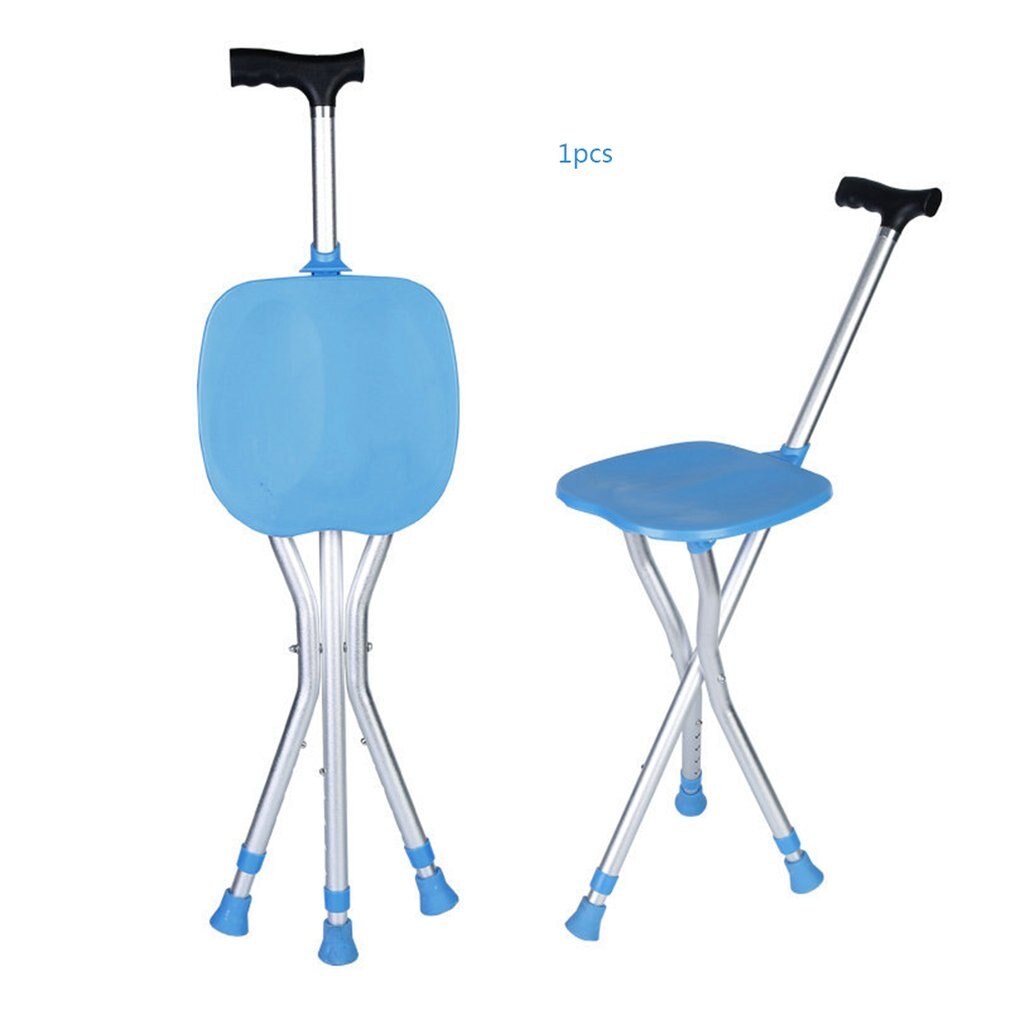 Aluminum Folding Cane Stool Telescopic Adjustment Height Multi-Function Cane Chair Elderly Portable Tools