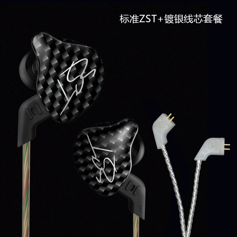 AK Original KZ ZST/ZSTX Colorful BA+DD In Ear Earphone Hybrid Headset HIFI Bass Noise Cancelling Earbud With Mic Replaced Cable: Black no mic cable