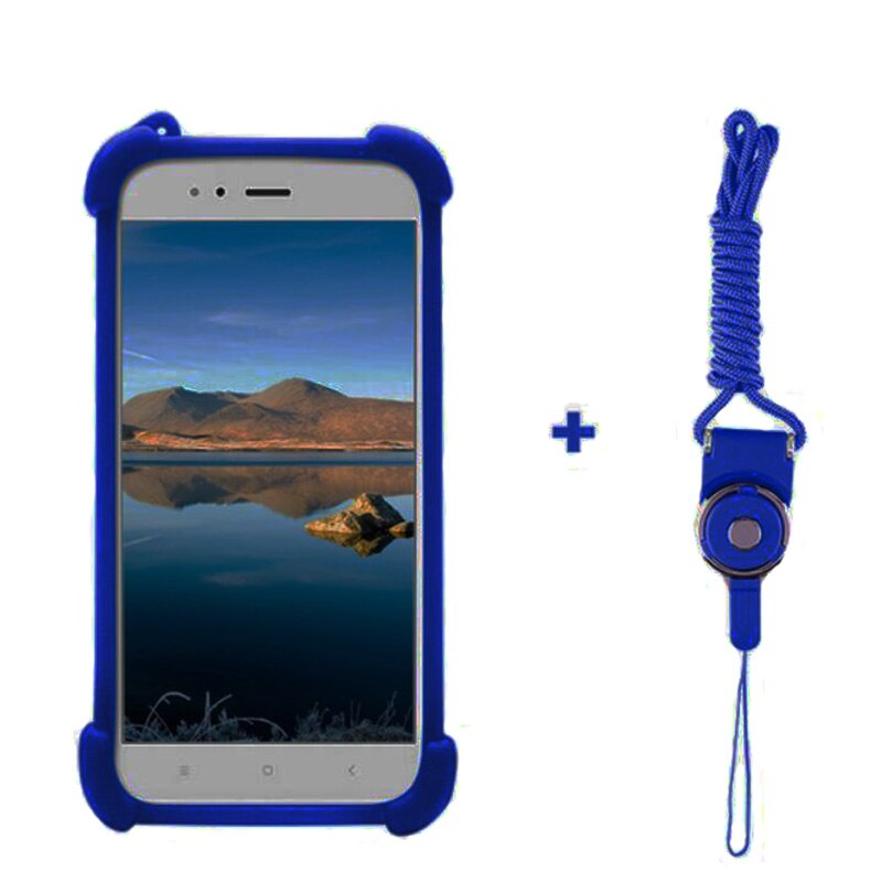 Voor Unimax UMX U683CL 5 inch Case Cover Siliconen Universele Case Voor Unimax UMX U683CL Telefoon Case Zachte Elastische Cover: Blue with lanyard