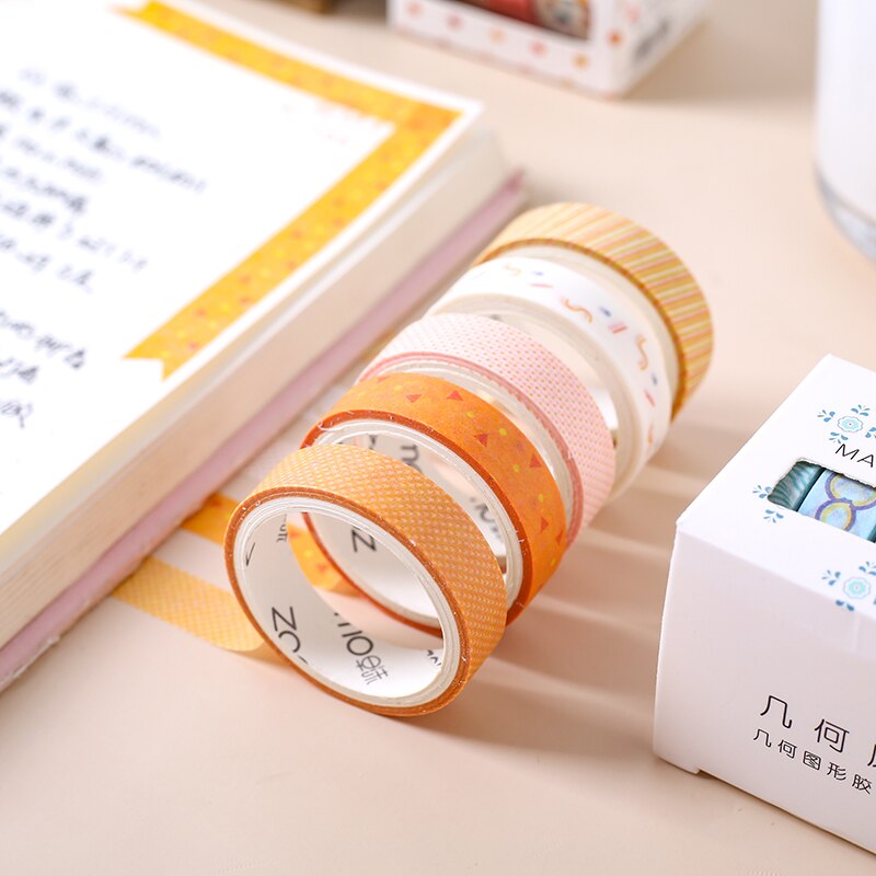 Juego de cinta Washi Tape de papel de Color básico de 5 uds., tira de encaje de 10mm, cinta adhesiva negra y gris, pegatinas de decoración F634