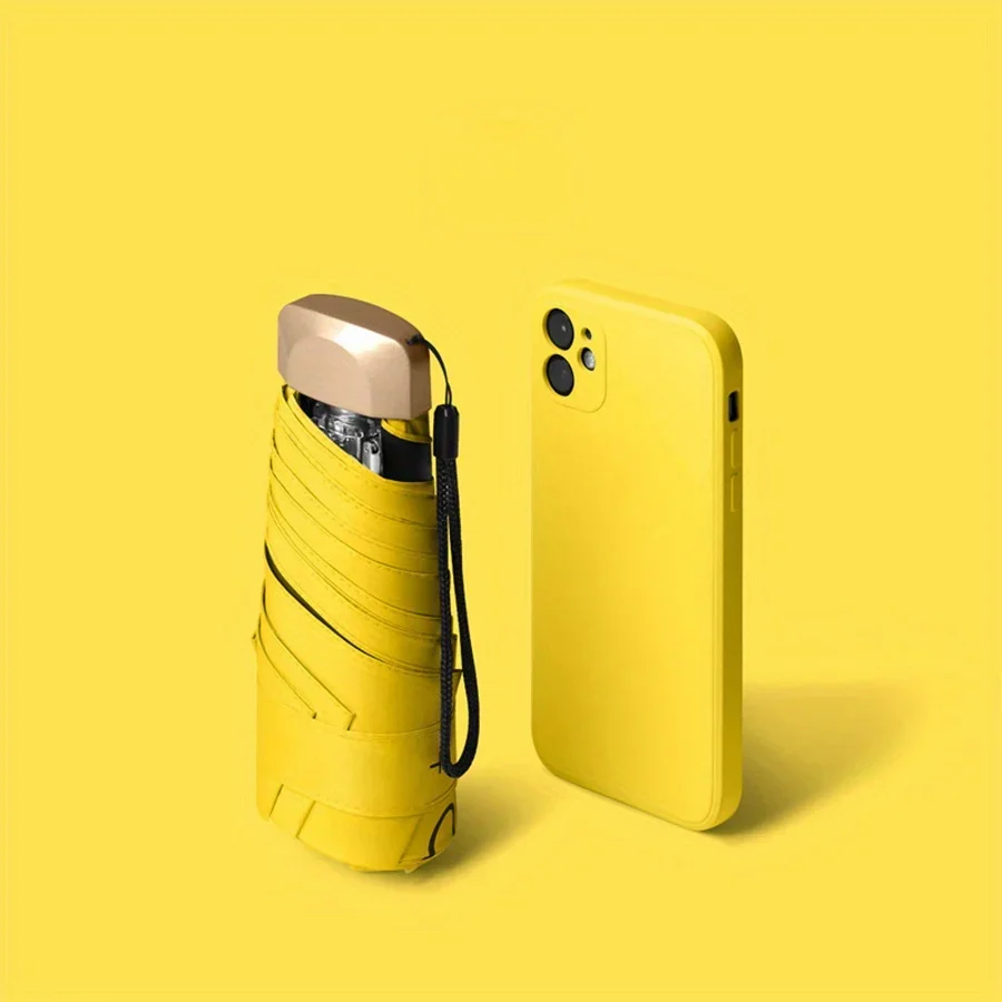 Sun Umbrella UPF50 Small Folding Pocket Rain Umbrella Ultraviolet Protection Shade Capsule Outdoor Protection Sunshade: Yellow